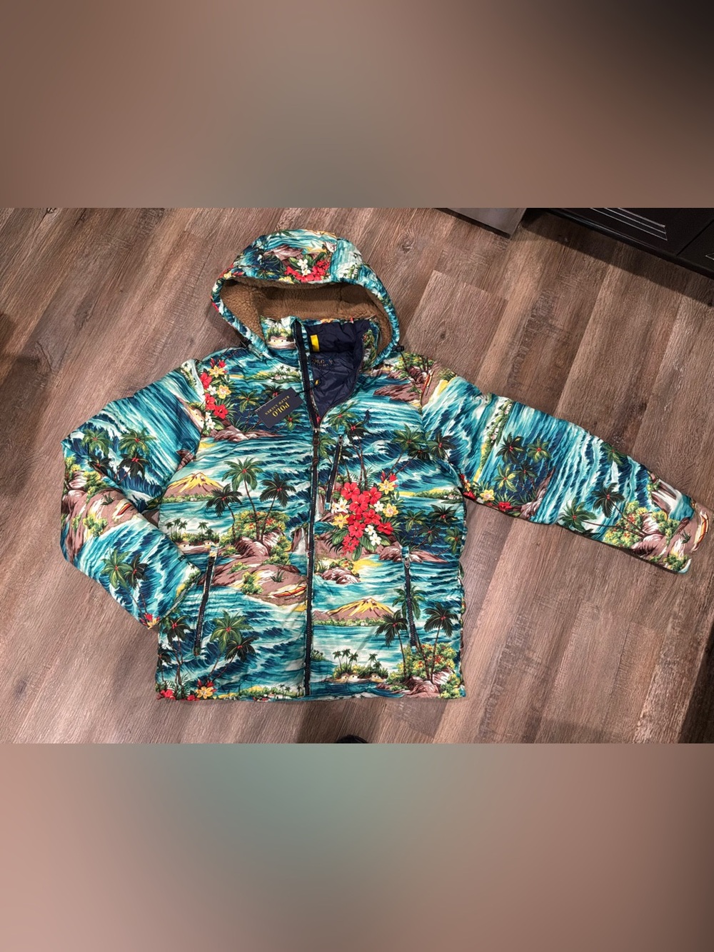 New Polo Ralph Lauren Men’s Hawaiian Print Puffer Down Jacket Size M